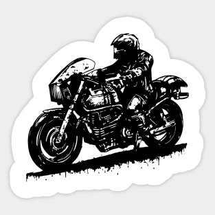 shadow biker riding the motorcycle stencil art black and white Sticker